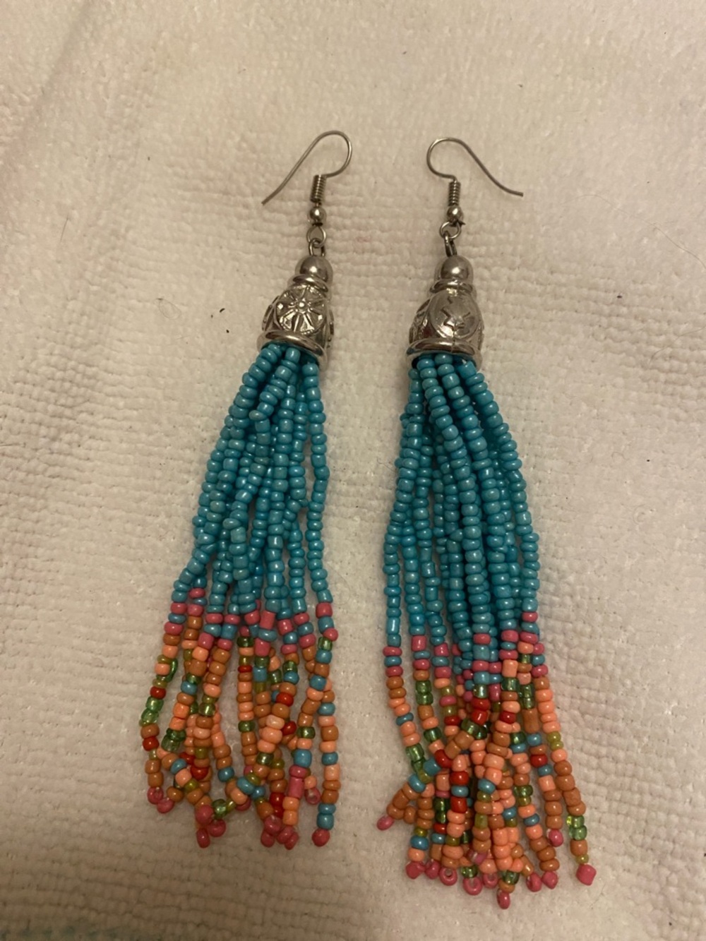 Turquoise Multicolor Beaded Tassel Earrings